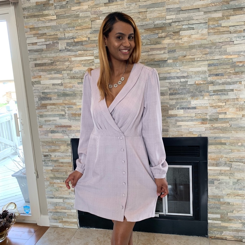 WAYF M dress plaid light purple white